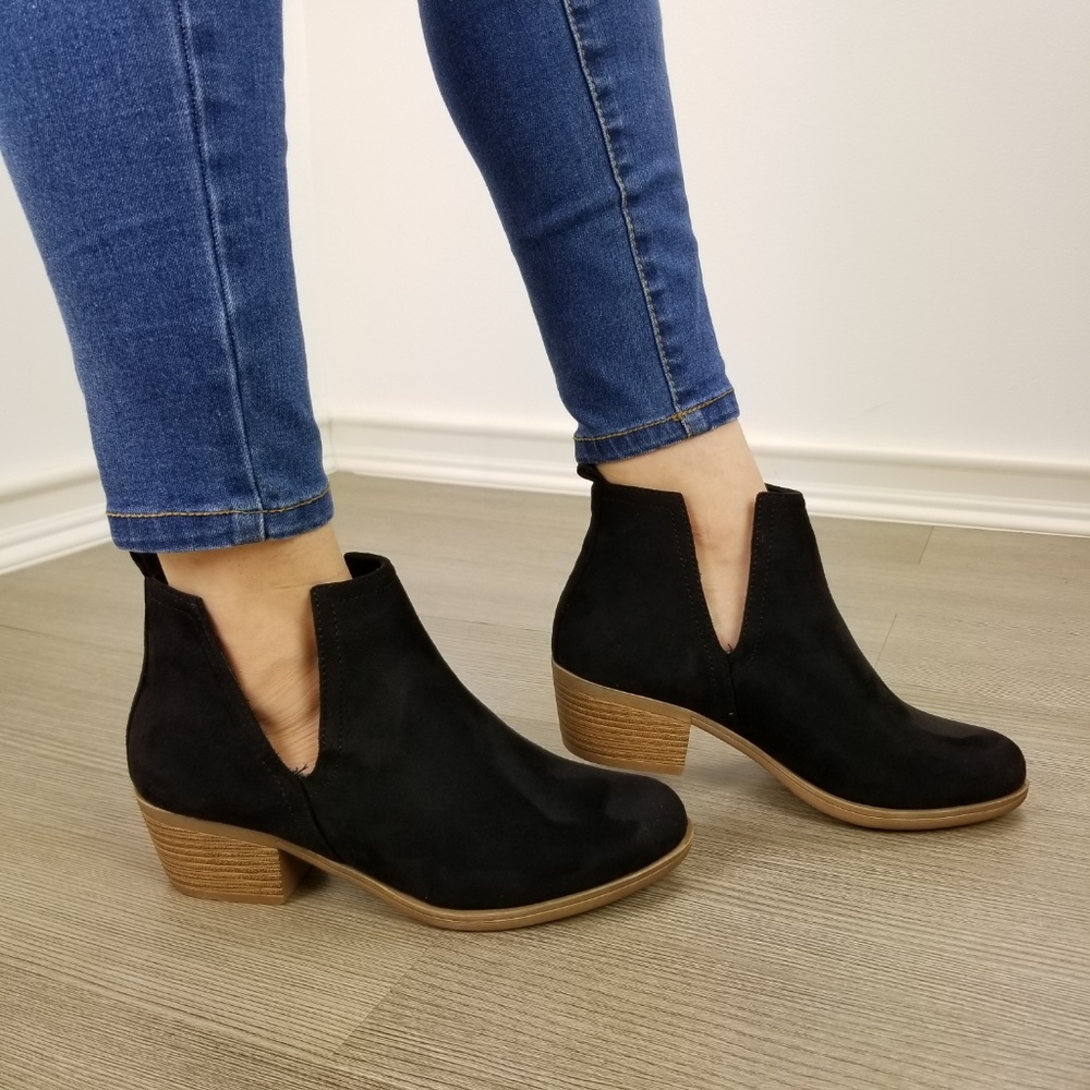Vegan Suede Cut Open Side Ankle Boots-FF - Picture 4 of 8